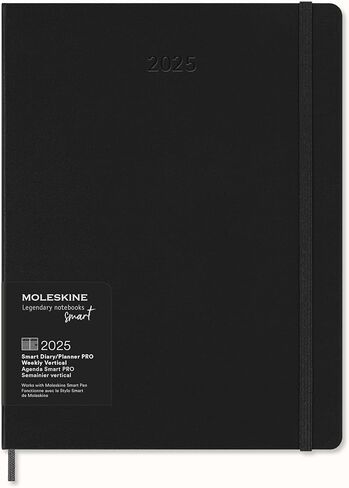 Moleskine 12 Month 2025 PRO Smart Weekly Vertical Planner, Hard Cover, XL (7.5" x 9.5") Black - Compatible with Moleskine Pen+ (Sold Separately) & App in Kuwait