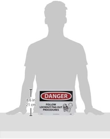 NMC D535RB OSHA Sign, Legend "DANGER - FOLLOW LOCKOUT/TAG OUT PROCEDURES" with Graphic, 14" Length x 10" Height, Rigid Plastic, Black/Red on White in Kuwait