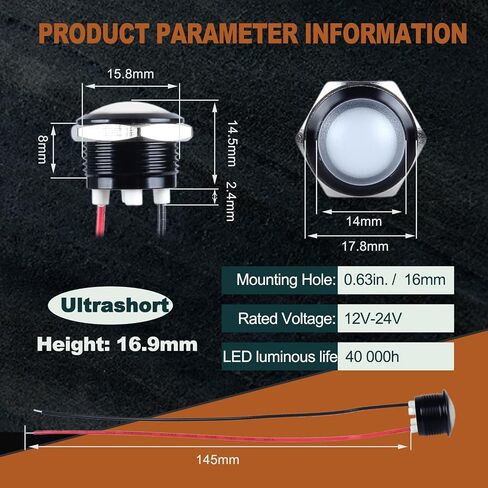 2pcs 16mm 110vac 125vac مؤشر المعادن مؤشر الضوء 20mA مقاوم للماء IP67 مصباح واحد LED مصباح تجريبي مرفوع مع الأسلاك للأجهزة المنزلية ، DIY ، (LED أحمر) قذيفة أسود مخطوطة in Saudi Arabia
