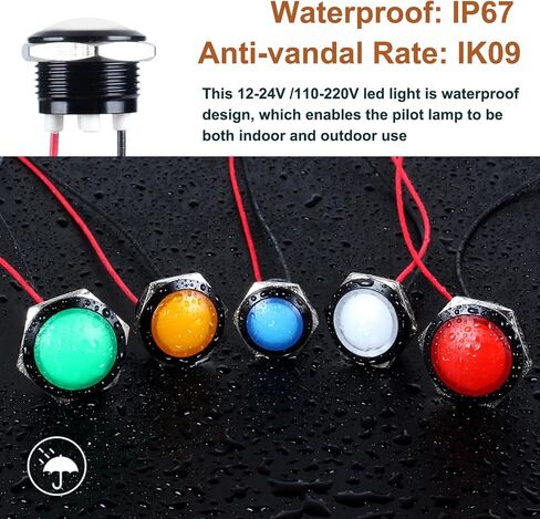 2pcs 16mm 110vac 125vac مؤشر المعادن مؤشر الضوء 20mA مقاوم للماء IP67 مصباح واحد LED مصباح تجريبي مرفوع مع الأسلاك للأجهزة المنزلية ، DIY ، (LED أحمر) قذيفة أسود مخطوطة in Saudi Arabia