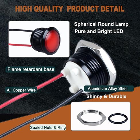 2pcs 16mm 110vac 125vac مؤشر المعادن مؤشر الضوء 20mA مقاوم للماء IP67 مصباح واحد LED مصباح تجريبي مرفوع مع الأسلاك للأجهزة المنزلية ، DIY ، (LED أحمر) قذيفة أسود مخطوطة in Saudi Arabia
