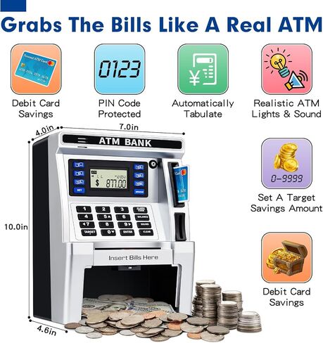 Pink Piggy Bank for Kids, ATM Machine Bank for Real Money with Debit Card, Bill Feeder, Coin Recognition, Balance Calculator, Electronic Savings Safe Box, Gifts for Teen Boy Girl in Saudi Arabia