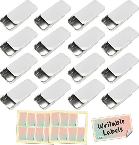 عبوات صفيح منزلق من Cubic Ape لبلسم الشفاه، عطر صلب (0.5 أونصة، 16 عبوة، مع ملصقات) - (صغيرة) صناديق معدنية فارغة لمستحضرات التجميل مع أغطية منزلقة (فضي بلوري) in Saudi Arabia