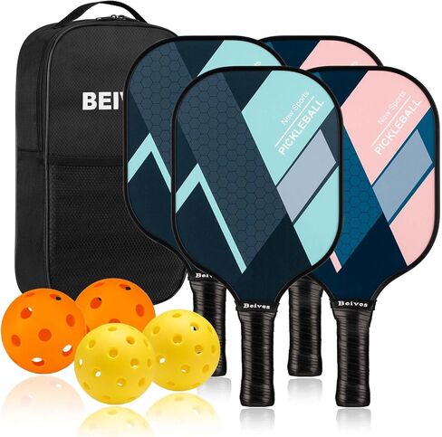 Pickleball Paddles, Fiberglass Pickleball Paddles Set of 2, Lightweight Pickleball Set, Pickle Ball Rackets with 4 Pickleball Balls, 1 Pickleball Bag, Pickle Ball Paddle for Women Men in Saudi Arabia
