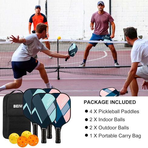 Pickleball Paddles, Fiberglass Pickleball Paddles Set of 2, Lightweight Pickleball Set, Pickle Ball Rackets with 4 Pickleball Balls, 1 Pickleball Bag, Pickle Ball Paddle for Women Men in Saudi Arabia