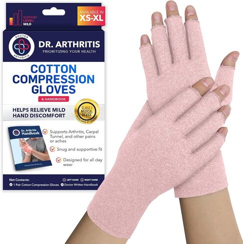 Doctor Developed Arthritis Gloves - Cotton Fingerless Compression Gloves - Hand Compression Gloves for Arthritis Relief - Compression Gloves for Women/Men, With Doctor Handbook (Pink, M) in Saudi Arabia
