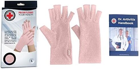 Doctor Developed Arthritis Gloves - Cotton Fingerless Compression Gloves - Hand Compression Gloves for Arthritis Relief - Compression Gloves for Women/Men, With Doctor Handbook (Pink, M) in Saudi Arabia