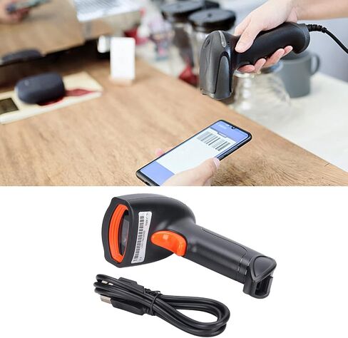 الماسح الضوئي الباركود ، 1D/2D رمز QR USB قارئ محمول 360 درجة قطرة القراءة لاستشعار نظام POS ، المتجر ، المستودع (البرتقالي الأسود) in Kuwait