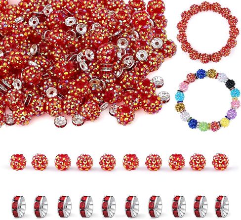 LAIDANLA 250pcs 12mm Colorful Rhinestone Beads and 8mm Rondelle Spacer Beads for DIY Beaded Pens, Sparkly Shamballa Disco Ball Beads for Jewelry Making, Bracelets, Necklaces, Earring Craft in Saudi Arabia