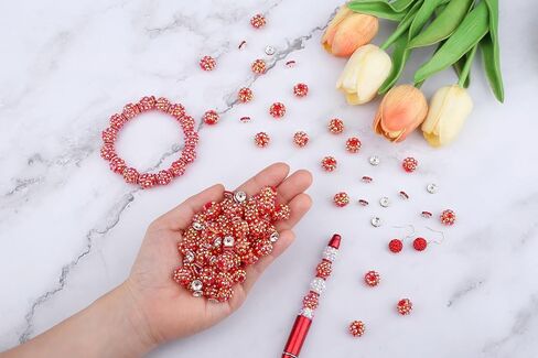 LAIDANLA 250pcs 12mm Colorful Rhinestone Beads and 8mm Rondelle Spacer Beads for DIY Beaded Pens, Sparkly Shamballa Disco Ball Beads for Jewelry Making, Bracelets, Necklaces, Earring Craft in Saudi Arabia