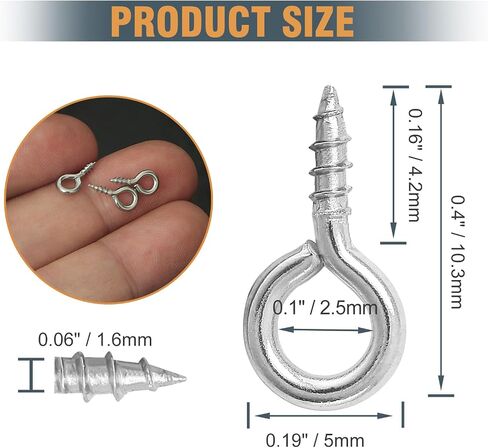 300pcs دبابيس العين المسمار ، 8 × 4 ملم وثقلة صغيرة البراغي الفولاذ المقاوم للصدأ السنانير البراغي حلقة العين ، السنانير العين الفضية لعرض الديكور والتعليق (8 × 4 × 1 مم ، 300pcs) in Kuwait