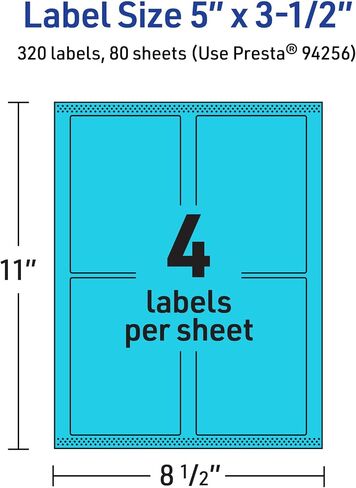 Avery Printable Rectangle Labels with Sure Feed Technology, 5" x 3-1/2", Bright Blue Labels, Laser/Inkjet, 320 Total, Great for Shipping Labels and Packaging Labels in Saudi Arabia