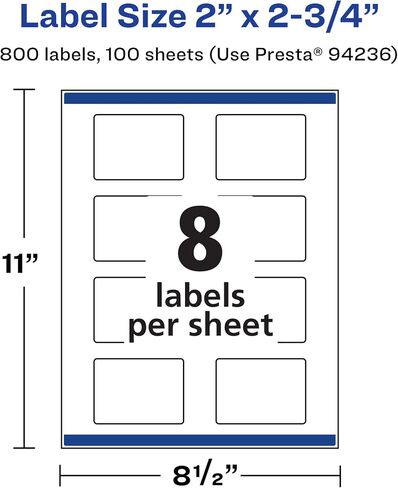 Avery Durable Waterproof Rectangle Labels, 2" x 2.75", 80 Oil and Tear-Resistant Waterproof Labels, Print-to-The-Edge, Laser/Pigment-Based Inkjet Printable in Kuwait