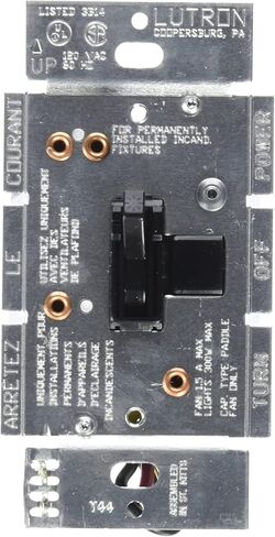 Lutron Toggler Quiet 3-Speed Slide-To-Off Fan Control, 1.5-Amp, Single-Pole/3-Way, AYFSQ-F-WH, White in Saudi Arabia