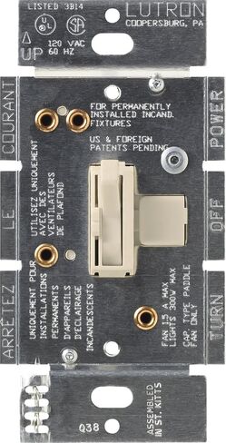 Lutron Toggler Quiet 3-Speed Slide-To-Off Fan Control, 1.5-Amp, Single-Pole/3-Way, AYFSQ-F-WH, White in Saudi Arabia