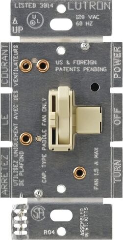 Lutron Toggler Quiet 3-Speed Slide-To-Off Fan Control, 1.5-Amp, Single-Pole/3-Way, AYFSQ-F-WH, White in Saudi Arabia