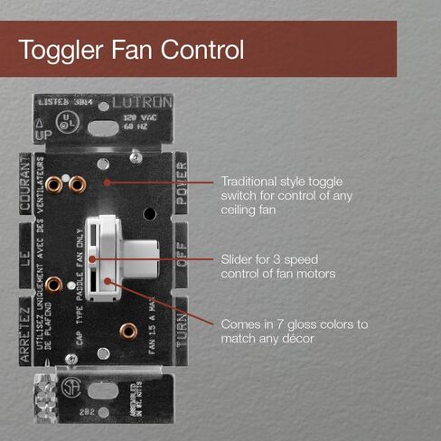 Lutron Toggler Quiet 3-Speed Slide-To-Off Fan Control, 1.5-Amp, Single-Pole/3-Way, AYFSQ-F-WH, White in Saudi Arabia
