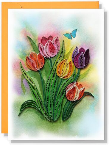Mother's Day Card, Colorful Tulip Flower Greeting Card, Quilled Quilling Card for Birthday, Mothers Day, Get Well, Him, Her, Friend, Boss, Monm, Dad with Envelop (Colorful Tulip) in Saudi Arabia