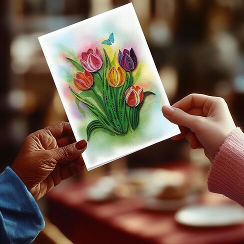 Mother's Day Card, Colorful Tulip Flower Greeting Card, Quilled Quilling Card for Birthday, Mothers Day, Get Well, Him, Her, Friend, Boss, Monm, Dad with Envelop (Colorful Tulip) in Saudi Arabia