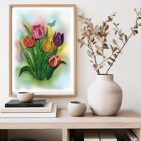 Mother's Day Card, Colorful Tulip Flower Greeting Card, Quilled Quilling Card for Birthday, Mothers Day, Get Well, Him, Her, Friend, Boss, Monm, Dad with Envelop (Colorful Tulip) in Saudi Arabia
