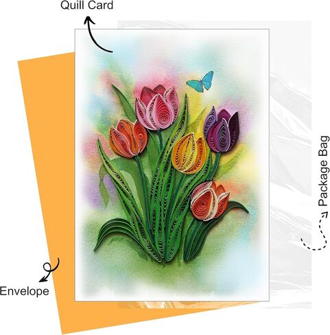 Mother's Day Card, Colorful Tulip Flower Greeting Card, Quilled Quilling Card for Birthday, Mothers Day, Get Well, Him, Her, Friend, Boss, Monm, Dad with Envelop (Colorful Tulip) in Saudi Arabia