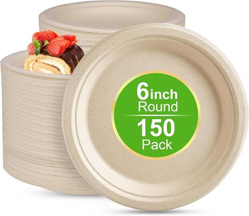 6 Inch Paper Plates 150 Counts, Heavy-Duty Disposable Small Paper Plates, Compostable Plates, Made Of Natural Bagasse, Eco-Friendly Sugarcane Plates in Saudi Arabia