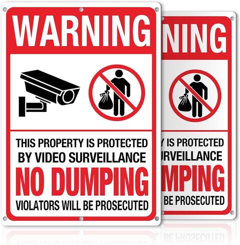 No Dumping Signs, 2PK Property Protected By Video Surveillance Sign, 14''x11'' Reflective Aluminum Warning Sign, No Public Use of Private Dumpster Sign Indoor & Outdoor Use with 6 Pre-drilled Holes in Saudi Arabia