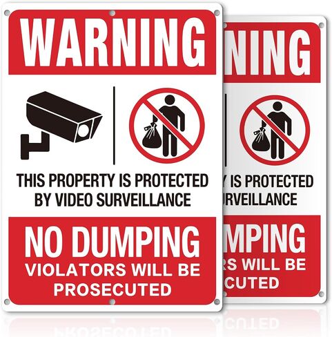 No Dumping Signs, 2PK Property Protected By Video Surveillance Sign, 14''x11'' Reflective Aluminum Warning Sign, No Public Use of Private Dumpster Sign Indoor & Outdoor Use with 6 Pre-drilled Holes in Saudi Arabia