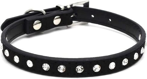 Dog Collar Crystal Bling Rhinestone pu Leather Puppy Cat Collars Necklace Neck Strap (Black, XXS) in Saudi Arabia