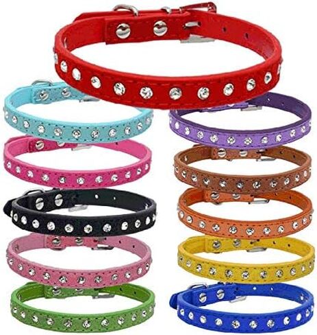 Dog Collar Crystal Bling Rhinestone pu Leather Puppy Cat Collars Necklace Neck Strap (Black, XXS) in Saudi Arabia