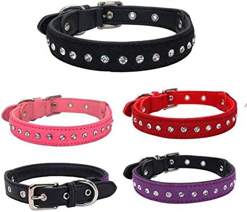 Dog Collar Crystal Bling Rhinestone pu Leather Puppy Cat Collars Necklace Neck Strap (Black, XXS) in Saudi Arabia