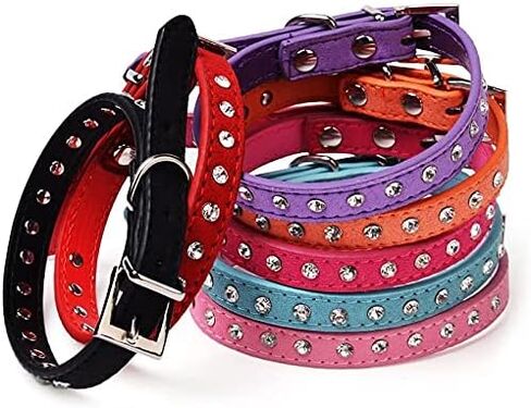 Dog Collar Crystal Bling Rhinestone pu Leather Puppy Cat Collars Necklace Neck Strap (Black, XXS) in Saudi Arabia