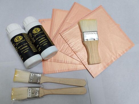 Gold Leaf Kit of Jinruisi Metal Leaf Adhesive 100ml & Metal Leaf Varnish 100ml, Gold Size and Sealer with 100 Sheets Imitation Gold Leaf for Craft, Art,Furniture in Kuwait