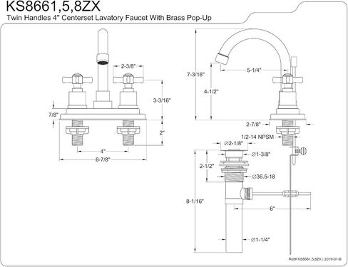 KINGSTON BRASS KS8668ZX Millennium 4-Inch Centerset Lavatory Faucet with Brass Pop-Up, Brushed Nickel in Kuwait