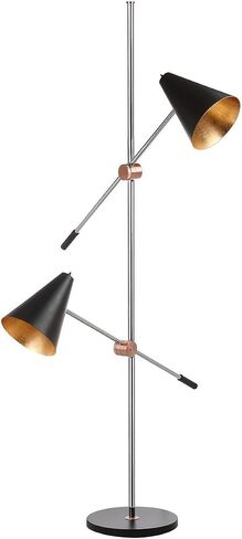 مجموعة Safavieh Lighting Reed الحديثة المعاصرة الاسكندنافية الكروم الرجعية/ أسود 71 بوصة 2-بوصة غرفة المعيش in Kuwait