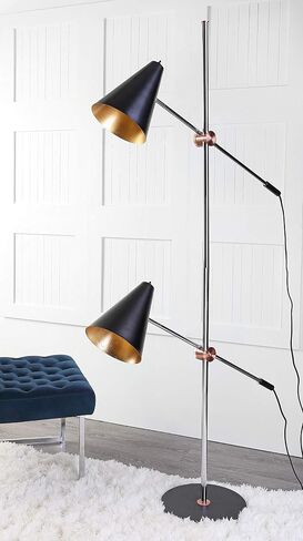 مجموعة Safavieh Lighting Reed الحديثة المعاصرة الاسكندنافية الكروم الرجعية/ أسود 71 بوصة 2-بوصة غرفة المعيش in Kuwait