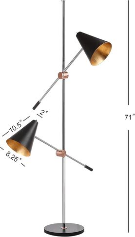 مجموعة Safavieh Lighting Reed الحديثة المعاصرة الاسكندنافية الكروم الرجعية/ أسود 71 بوصة 2-بوصة غرفة المعيش in Kuwait