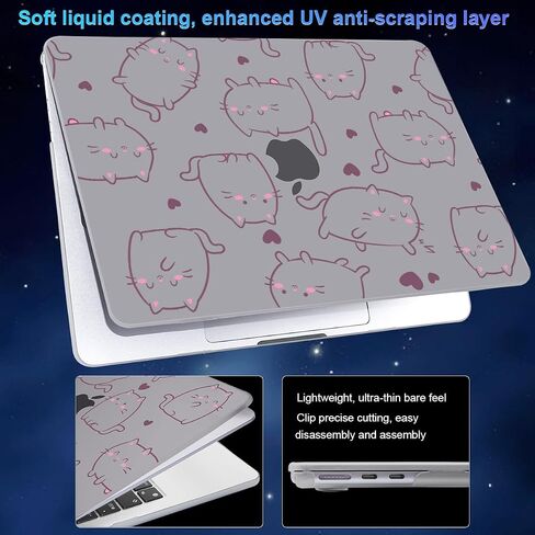 Compatible with MacBook Air 13.6 inch Case 2025 2024 2023 2022 Release M4 A3240 M3 A3113 M2 A2681, Ultra-Thin Anti-Fingerprint Gary Printed Pattern Plastic Hard Shell Cover, Cute Baby Cats in Saudi Arabia