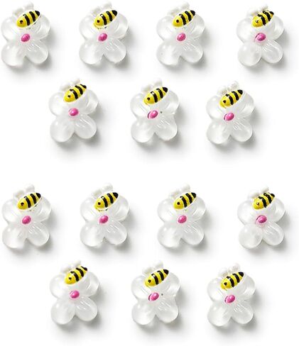 Bee on Flower 20 -Pack Miniature for Fairy Garden, Terrarium Accessories, Mini Accessories, Scrapbooking，Ear Jewelry, Hair Pins, Cartoon Nail Art Decorations - 6 Colors (Yellow) in Saudi Arabia
