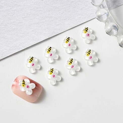 Bee on Flower 20 -Pack Miniature for Fairy Garden, Terrarium Accessories, Mini Accessories, Scrapbooking，Ear Jewelry, Hair Pins, Cartoon Nail Art Decorations - 6 Colors (Yellow) in Saudi Arabia