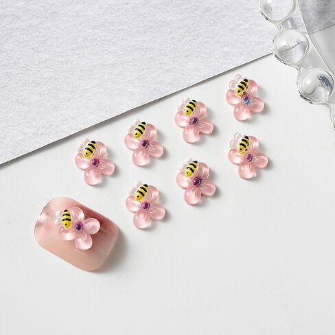 Bee on Flower 20 -Pack Miniature for Fairy Garden, Terrarium Accessories, Mini Accessories, Scrapbooking，Ear Jewelry, Hair Pins, Cartoon Nail Art Decorations - 6 Colors (Yellow) in Saudi Arabia