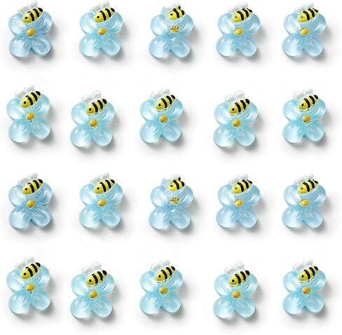 Bee on Flower 20 -Pack Miniature for Fairy Garden, Terrarium Accessories, Mini Accessories, Scrapbooking，Ear Jewelry, Hair Pins, Cartoon Nail Art Decorations - 6 Colors (Yellow) in Saudi Arabia