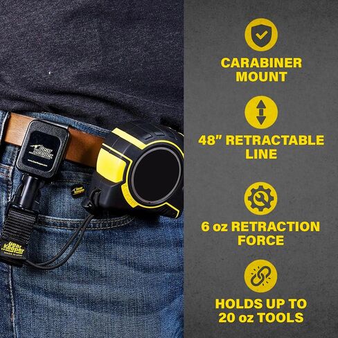 Gear Keeper Tape Measure Tether RT4-5615 Low Profile Retractable with 20oz Tape Weight Limit - Stainless Steel Rotating Belt Clip - 45" Spectra/Nylon Line Extension - ANSI/ISEA 121 Compliant USA Made in Saudi Arabia