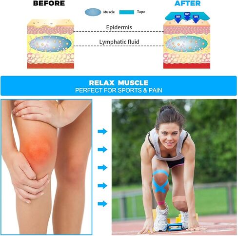 Kinesiology Tape (4 Pack) Athletic Tape 16.4ft Water Resistant Kinetic Uncut Sports Tape for Knees, Ankles, Shoulder, Pain Relief, Injury Recovery and Physio Therapy in Saudi Arabia