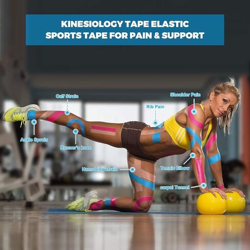 Kinesiology Tape (4 Pack) Athletic Tape 16.4ft Water Resistant Kinetic Uncut Sports Tape for Knees, Ankles, Shoulder, Pain Relief, Injury Recovery and Physio Therapy in Saudi Arabia