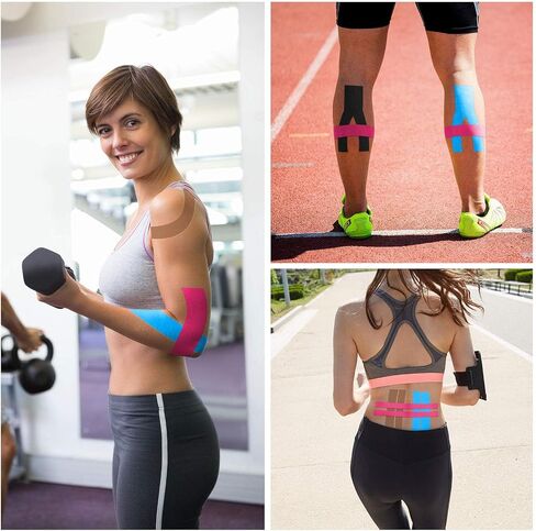 Kinesiology Tape (4 Pack) Athletic Tape 16.4ft Water Resistant Kinetic Uncut Sports Tape for Knees, Ankles, Shoulder, Pain Relief, Injury Recovery and Physio Therapy in Saudi Arabia