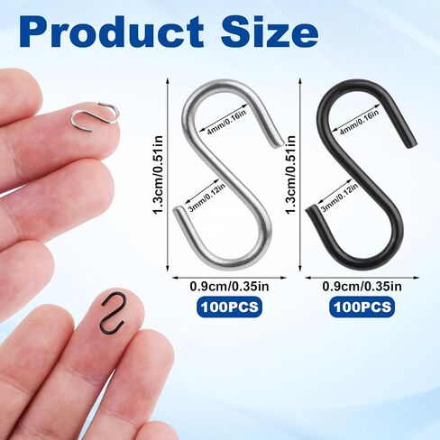 200pcs Mini S Hooks for Hanging, 1/2 Inch Stainless Steel Tiny Miniature Ornament Hooks Metal Wire Small S-Shaped Hangers Connectors for Jewelry Making DIY Craft Keychain (Silver) in Saudi Arabia