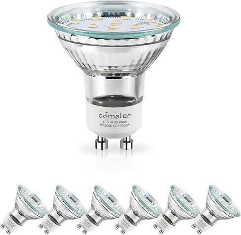 comzler GU10 LED Bulb Dimmable, 50W Halogen Equivalent GU10, 2700K Soft White GU10 Bulb Replacement for Track Lighting, MR16 GU10 Light Bulb LED 4W，120°Beam Angle，400LM 120V, Pack of 6, ETL Listed in Kuwait