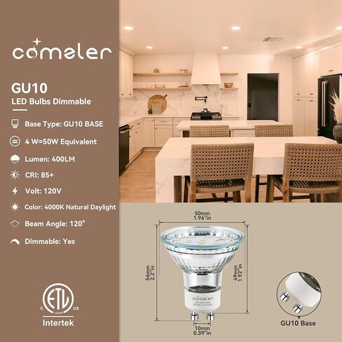 Comzler GU10 LED LED Dimmable ، 50W مكافئ الهالوجين GU10 ، 2700K بديل GU10 أبيض ناعم لإضاءة المسار ، MR16 GU10 المصباح الكهربائي LED 4W ， 120 ° زاوية شعاع ， 400LM 120V ، حزمة 6 ، ETL مدرجة in Kuwait