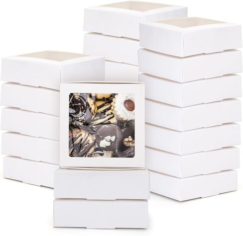 23 Kraft Paper Boxes with Window 4.13 x 4.13 x 1.18 Inch Candy Packaging, Small Gift Boxes, Soap holder, Mini Treat Packaging for Bakery Chocolate Jewelry Display(White) in Saudi Arabia